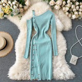 Shoulder Strap Dress Women Sexy Fashion Split Bodycon Dress Autumn Winter Elegant Off Shoulde Elastic Knitter