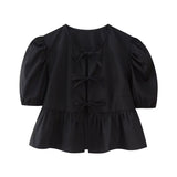 Toloer Sweet Gentle Wind Pure Color Lace Design Shirt Fashion Niche Bubble Short Sleeve Temperament Women's Dress-Outfit