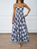 Summer Flower Printed Back Suspension Sexy High Waist A Dress Dress