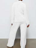 Long Sleeve Button Down Ribbed Knit Pajamas Set-Outfit