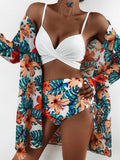 Toloer New 2024 Bikini Gathers The Sexy Mesh Three-Piece Split Print Swimsuit