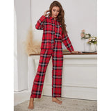 Toloer Ladies Red Checked Long Sleeves Autumn And Winter Home Clothes Two-Piece Suit Can Be Worn Outside Ebay-Outfit