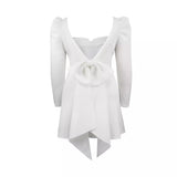Elegant Square Collar Long Sleeve Dress Banquet Party Bareback Bow Dress Dresses