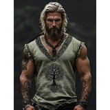 Men's Linen Short Sleeves Loose Leisure Collar T-Shirt 3D National Style Digital
