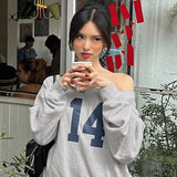 Number Printed One Shoulder Loose Sweatshirt-Outfit