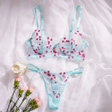 Blue Sheer Floral Lingerie Set-Outfit