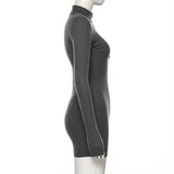 Winter Stretch Slim Soft Ribbed Knitted Turtleneck Dress Woman Fashion Solid Black Casual Bodycon Zip Dress-Outfit