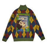 Sweaters for Women Turtle Neck Thicken Long Pullover Women Harajuku Manga Print Loose Warm Knitted Pullover Y2k Outwear
