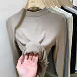 Pat Small Standing Collar Bottomed Blouse Women's Autumn And Winter Thread Foreign Style New Elastic Soft Waxy Pro-Skin Grinding Coat-Outfit
