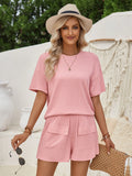 Toloer Hot Selling Women's Wear 2024 Casual Wind Loose Round Collar Solid Color Short-Sleeved Top Shorts Suit-Outfit