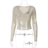 Glitter Cowl Neck Long Sleeve Top-Outfit
