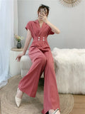 Jumpsuits Woman Dolka Pot High Waist V-neck Chiffon Loose Skinny Elegant