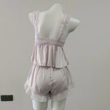 French Court Wind Ice Sling Pajamas With Chest Cushions To See Small Sexy Thin Lace Home