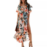 Summer Women's New Sexy High-Waist Fashion Print Open Skirt Dress