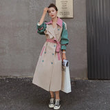 Brand New Fashion Lady Trench Coat Double-Breasted with Belt Patchwork Design Oversize Duster Coat Women Outerwear Spring