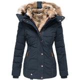 Winter Warm Wool Collar Cotton-Padded Suit Women's Zipper Long Sleeve Slim Hooded Cotton Coat MG118-Outfit