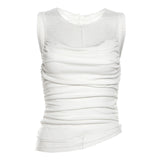 Toloer Summer Women's Sexy Hot Girl Hollow Out Lace Mesh Sleeveless Slim Small Vest-Outfit