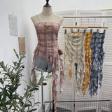 Shot Shoulder Strap Tie Dyed Net Shawl Shirt T-Shirt T-Shirt T-Shirt Design Folded Long-Sleeved T-Shirt