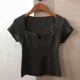new spring sqaure collar sleeveless knitting pullover slim short high waist top female tank