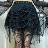 Gothic Punk, Spider Web, Tassel, Half Skirt, Dark Wind, Short Skirt-Outfit