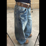 Rivet Low-Rise Straight Jeans Babes High Street Niche Design Couple Make Old Fried Street