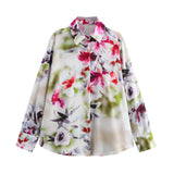 Floral Chiffon Shirt Long-Sleeved Top Woman 2025 New Retro Shirt Bow