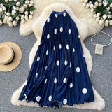 Fashion Folding Wave Half-Dress French Sweet High-Waisted A-Shaped Skirt Mid-Long Folds