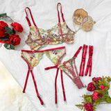 Sex Lingerie Sexy Embroidery Beauty Small Broken Flower Color Bra Garter