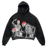 Vintage Gothic Skeleton Hoodie Autumn And Winter Hip Hop Long-Sleeved Coat Loose Hooded Sweatshirt-Outfit