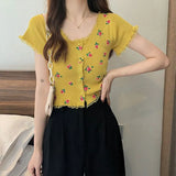 Bubble BM Broken Flower T-Shirt New Short Ins Lace Korean Version Sweet Renoval Sweet Sleeve