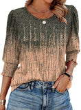 Color Women's Clothing 2025 Autumn Loose Leisure Printing Seven-Sleeve Round-Neck T-Shirt