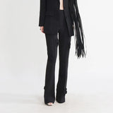 Toloer New Fashion Brand Double Breasted Three-Dimensional Flower Splicing Suit High Waist Bell Bottoms Two Sets Of Women's Clothing-Outfit