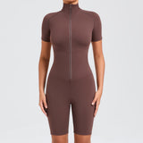 Toloer Belly Design Short Sleeve Zip Yoga Suit Women's Dance Sports Fitness Suit 50210-Outfit