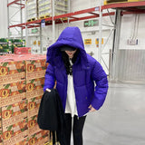 Korean Hooded Short Pink Down Cotton Jacket Coat Female 2024 Winter Fashion Versatile Warm And Thin Bread Clothes-Outfit