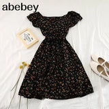 Print Floral Women Dress Spring Summer Bow Vestidos Chiffon Beach Style Student Sweet Mini