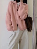 Raccoon Velvet Half-High Collar Collar Double Zipper Sweater Coat Women's Autumn And Winter Thick Outer Wearing Knitted Open