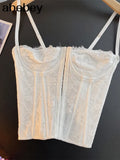 Embroidery Lace Women Camis Tops Women Corset Bralette Cami Front Buttons Crop Cute Vest Elegant French Chic Party