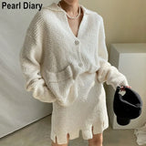 Autumn Knitted Two Piece Set Women Skirt 2021 Korean Fashion Long Sleeve Knit Sweater High Waist Split Mini Skirt Suits 2