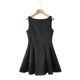 Satin Back V Backless Mini Dress-Outfit