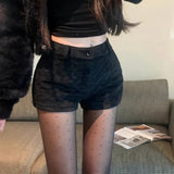 Sexy Shorts Women High Waist Winter Fashion New Slim Wide Leg Solid Button Thick Ladies Shorts Streetwear Casual-Outfit