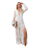 New Women's Lace Long-Sleeved V-Neck Solid Chiffon Summer