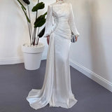 Solid Color Round Collar Lotus Leaf Long Temperament Dress In Autumn