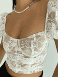 Cropped Lace Puff Sleeve Blouse-Outfit