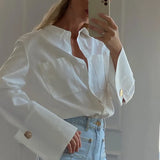 Toloer Spring 2023 Long-Sleeved Double Pocket Shirt Fashion Design Sense Niche White Shirt Top-Outfit
