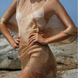 Women's Sunscreen Gold And Silver Ribbon Cuffed Fork Shawl Beach