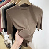 Toloer Wind Advanced Sense Pure Color Half High Collar Five Minutes Sleeve Sleeve T Shirt Female Slim Slim Inside The Bottom Shirt