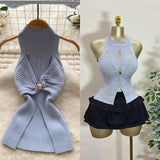Luxury Gold Wind High-End Sleeveless Knitted Vest Women Summer Metal Kinesi Design Chic Hot Girl Top