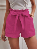 2025 Summer Women's Loose Flax Leisure Shorts Pocket Solid Colored High-Rise Broad