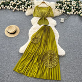 Folded Two Sets Of Women's Waist Repair Short Sleeve Pressure Folded Blouse Flowers High Waist 100 Folds