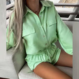 Toloer 2024 Women's New Casual Solid Color Shirt Rope Lace Shorts Fashion Suit